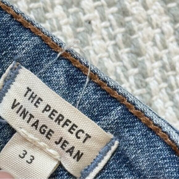 Madewell The Perfect Vintage Jeans in Blue Hoyne Wash Raw Hem High Rise Size 33 - Picture 9 of 11
